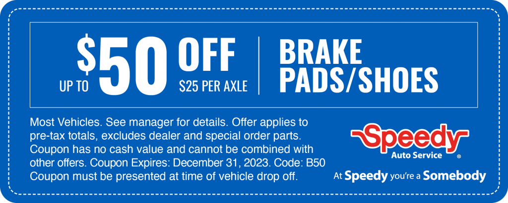 Get up to $50 off coupons on brake pads / shoes from Speedy Auto Service